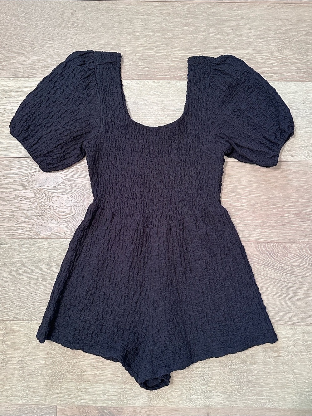 saltwater LUXE Black Textured Puff-Sleeve One-Piece Romper
